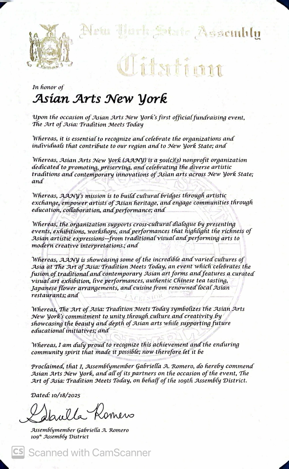 Assemblymember Gabriella Romero citation